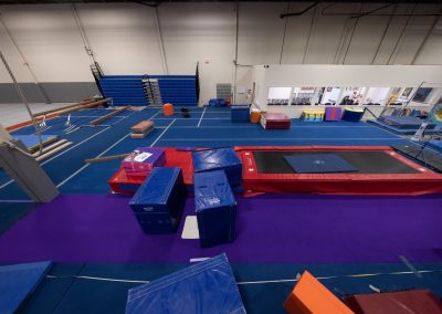 Trampoline and mats at Legends Gymnastics in North Andover, MA.