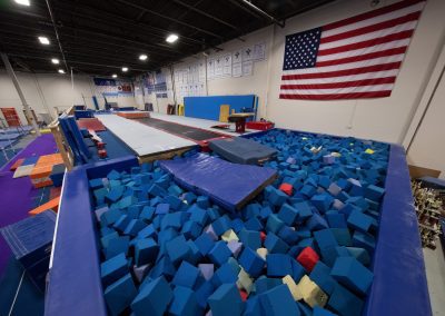 Foam pit and mats at Legends Gymnastics in North Andover, MA.