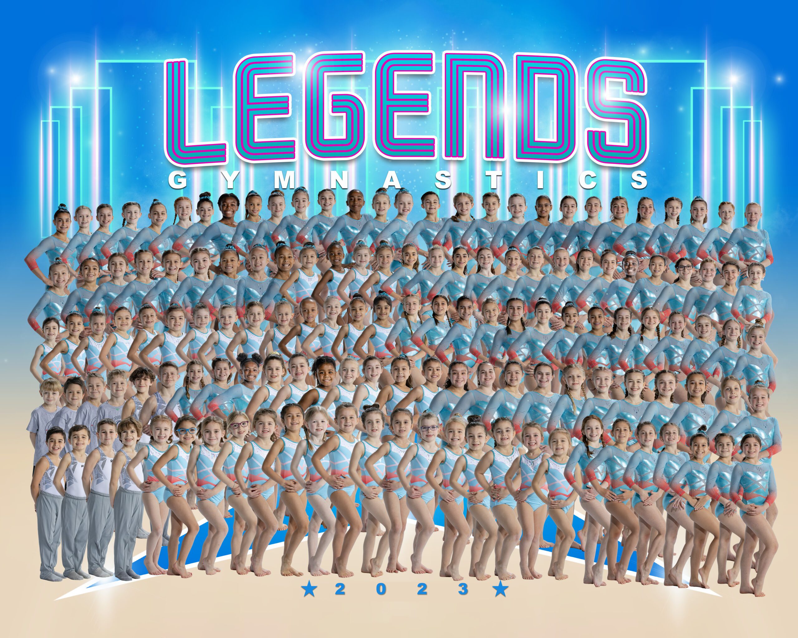 Competitive Team photo at Legends Gymnastics in North Andover, MA.
